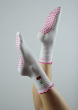 Pilates Socks - Cherry Pink Ruffles