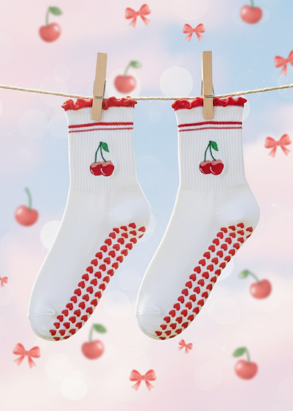 Pilates Socks - Cherry Red Ruffles